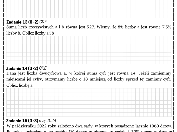 Mini matura. Matematyka. Zadania różne.