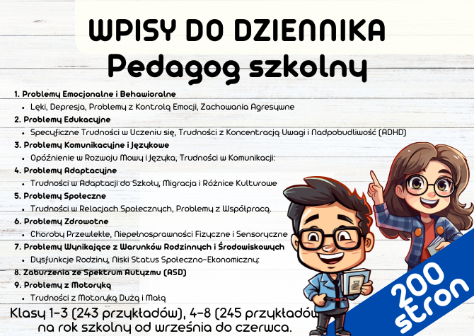 Wpisy do dziennika - Pedagog Szkolny