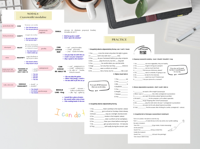 Czasowniki modalne - notatka i ćwiczenia + Wordwall - powtórka - E8 - modal verbs