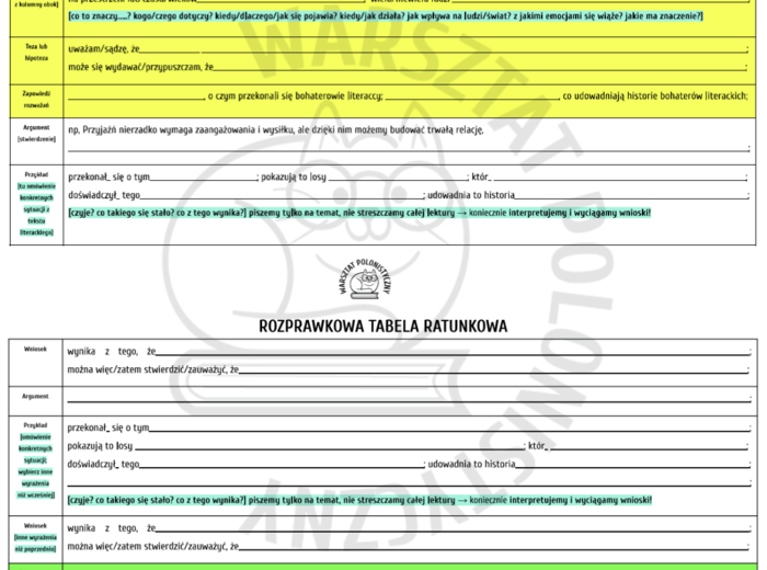 Rozprawkowa tabela ratunkowa SP