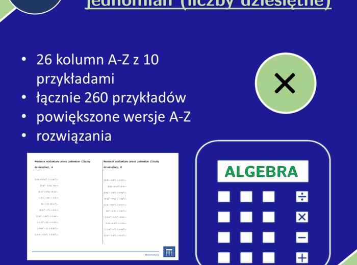 Mnożenie wielomianu przez jednomian (liczby dziesiętne) | matematyka, algebra | 26 kolumn