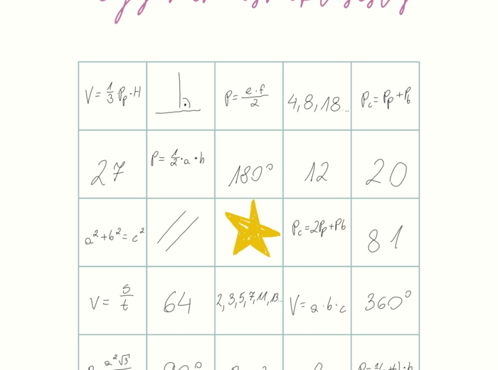 Bingo - wzory matematyczne do egzaminu ósmoklasisty