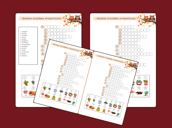 JESIENNA KRZYŻÓWKA obrazkowa – jesień - ćwiczenia redakcyjne - ortografia