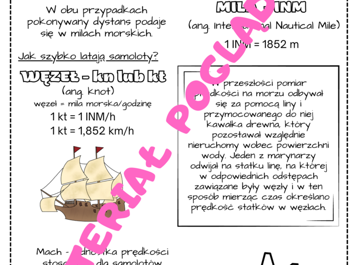 Projekt edukacyjny/innowacja - LOTNICZE PRZYGODY (liczby na co dzień, droga, prędkość, czas) klasa 6, klasa 7, klasa 8