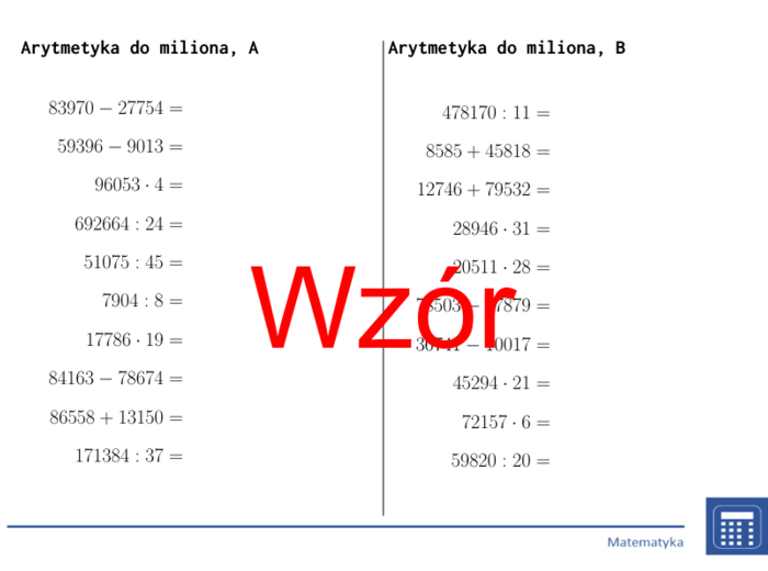 Arytmetyka do miliona | matematyka | 26 kolumn