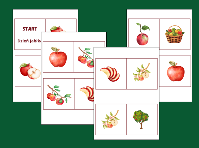 🍎 Dzień Jabłka – DOMINO podłogowe (28 szt.) 🍎 – biblioteka – świetlica – przedszkole - JESIEŃ