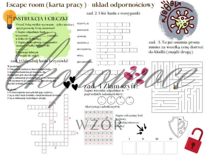 Karta pracy - Escape Room - Biologia - Układ odpornościowy - klasa 7 SP