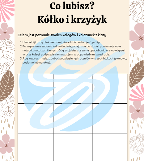 Co lubisz? Zadanie integracyjne w formie gry kółko i krzyżyk