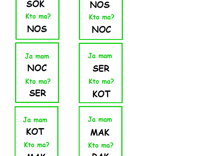 Zestaw kart typu kto ma, ja mam – wyrazy
