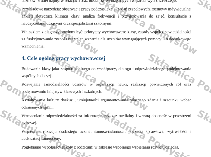 ROCZNY PLAN PRACY WYCHOWAWCY - klasa 5 (DOCX, edytowalny); plan pracy wychowawczej; godziny wychowawcze