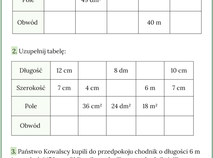 Kwadrat i prostokąt - karta pracy