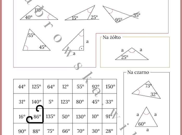 Miary kątów w trójkątach - kodowanka