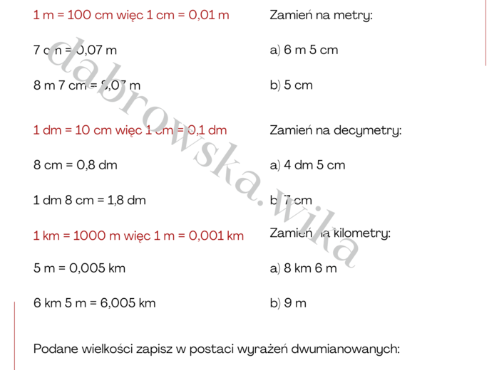 Różne sposoby zapisywania jednostek długości i masy
