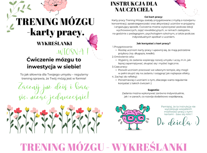 Trening mózgu - WYKREŚLANKI, karty pracy.