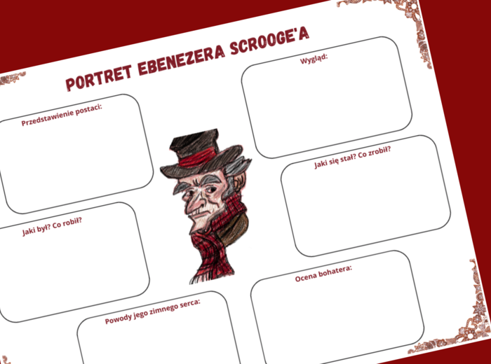 "OPOWIEŚĆ WIGILIJNA" - Portret E.Scrooge'a - karta pracy do uzupełnienia