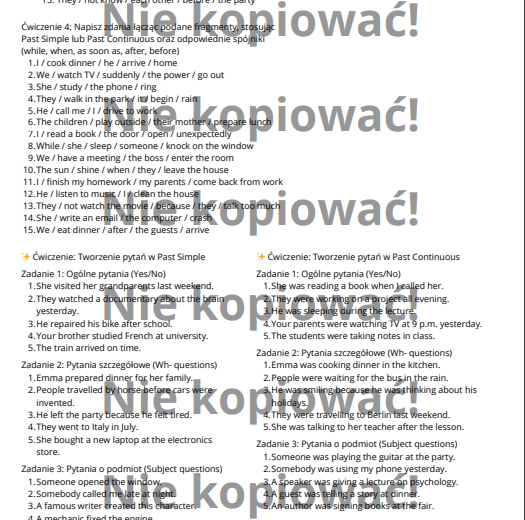 Karta pracy Master the Past - ćwiczenia Past Simple i Continuous B1/B2