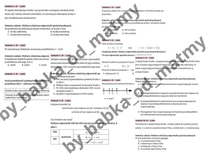 Egzamin próbny z matematyki – Dzień Liczby PI