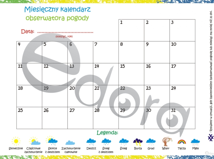 Miesięczny kalendarz obserwatora pogody