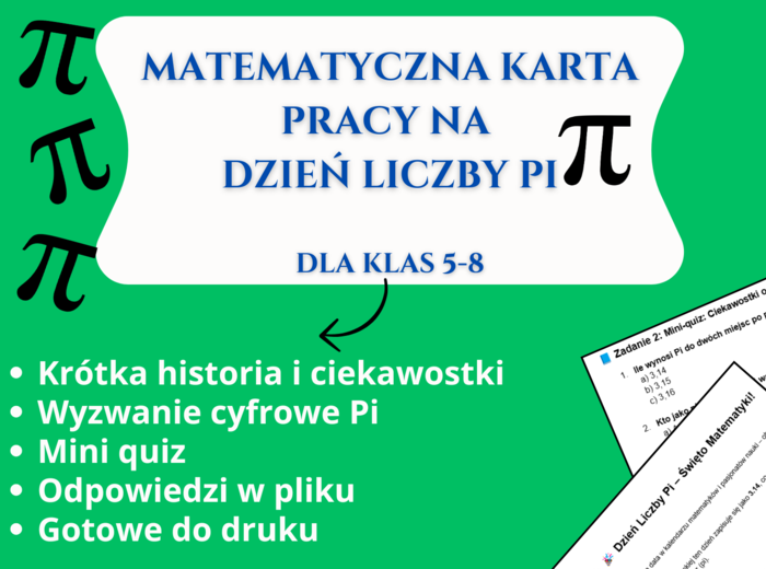 📜 Matematyczna karta pracy na Dzień Liczby Pi 🎉🔢 – Klasy 5-8