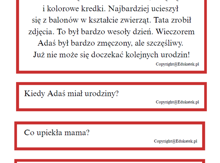 Czytanie ze zrozumieniem-poziom średni