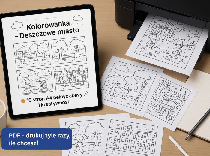 Kolorowanka „Deszczowe miasto”
