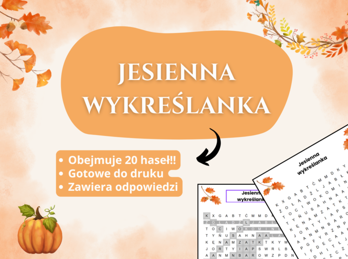 🍁 Wykreślanka „Jesień” – klasy 1–8, świetlica, godzina wychowawcza, język polski