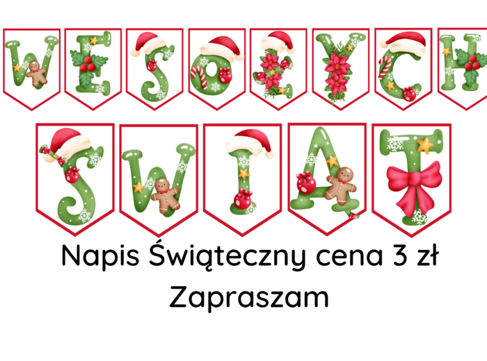 Napis "Wesołych Świąt" - zielony PROMOCJA - 3zł