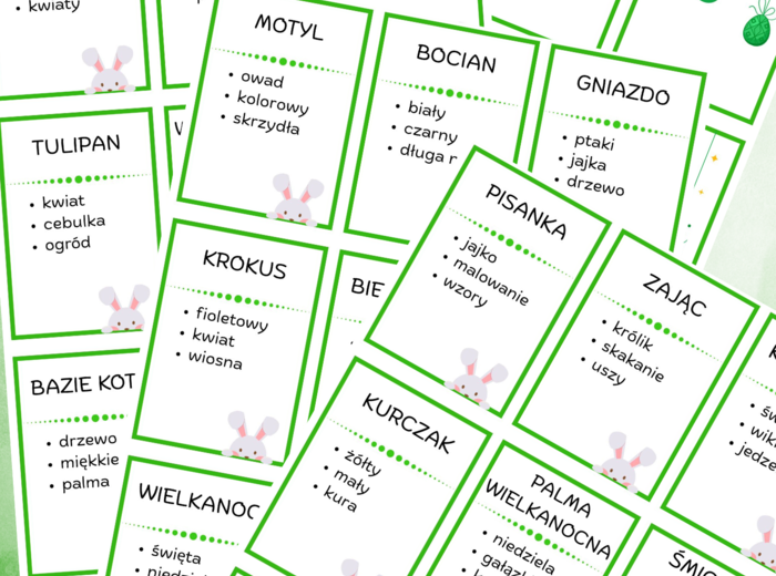 WIOSENNE TABOO - wiosna, Wielkanoc, święta, zając, przerwa, powrót do szkoły, gra
