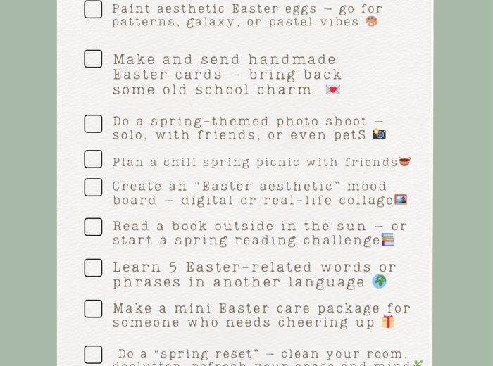 🌟 Easter Bucket List – High School Edition – Wiosenna Lista Zadań dla Nastolatków (A4) 🐣
