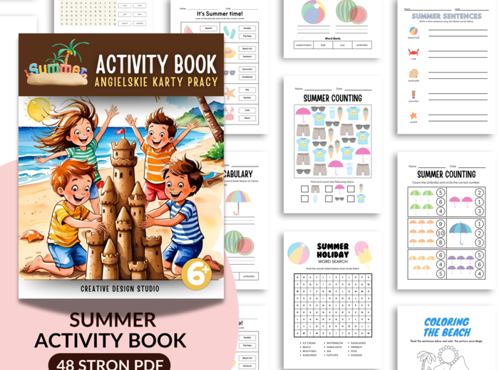 🌸Summer Activity Book – Karty pracy po angielsku (tematyka lato/wakacje)🌸 48 steon PDF