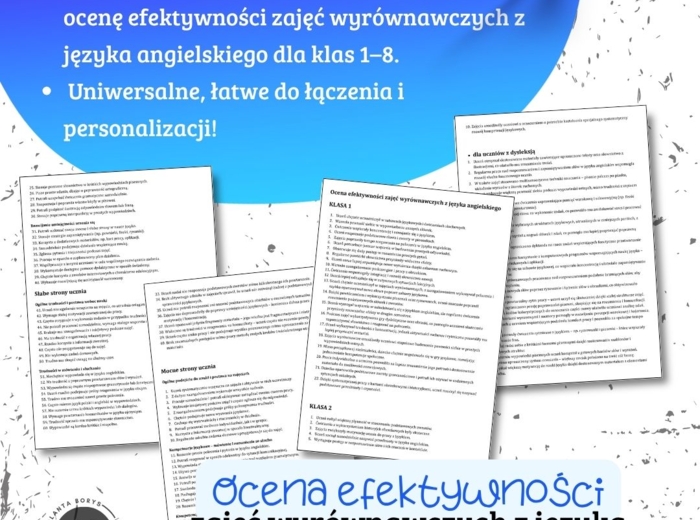 Ocena efektywności zajęć wyrównawczych z języka angielskiego – gotowe wpisy do dokumentacji!