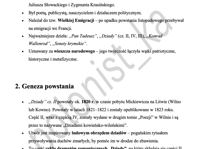 "Dziady" cz. II - notatka dla ucznia