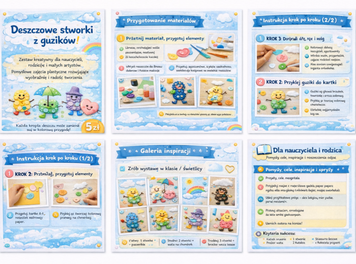 Deszczowe stworki z guzików