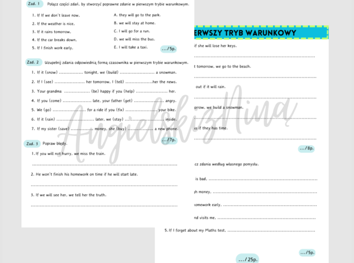 Pierwszy tryb warunkowy – First Conditional – karta pracy – ćwiczenia – zadania – E8 – matura