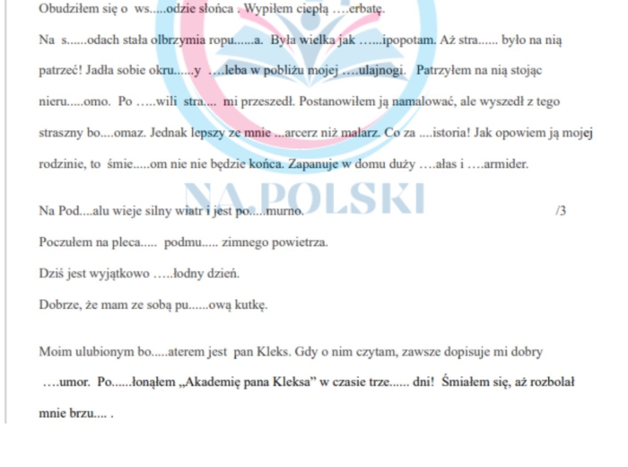 Kartkówka - pisownia "ch" i "h"