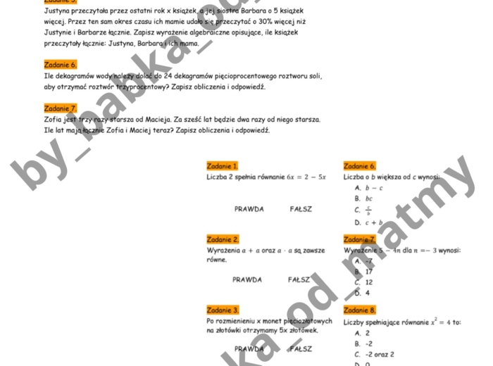 Zeszyt przygotowań do E8 z matematyki – wyrażenia algebraiczne i równania
