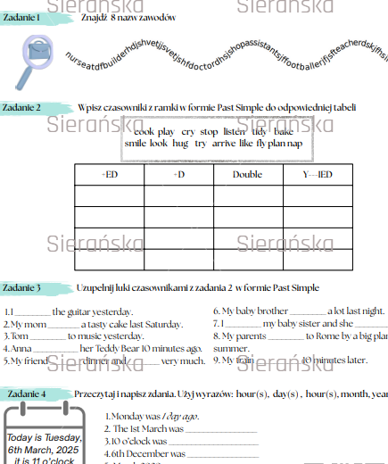 English Class A1+ Unit 6 Lessons 1-2 Reinforcement (Past Simple + Jobs)