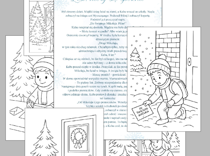"List, który się spóźnił" - pakiet: opowiadanie, kolorowanki, wytnij i wklej ( oś czasu ), list do Mikołaja