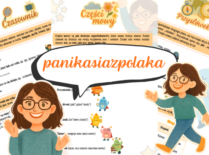 Części mowy z Kasią- drużyna superbohaterów (notatka wizualna)