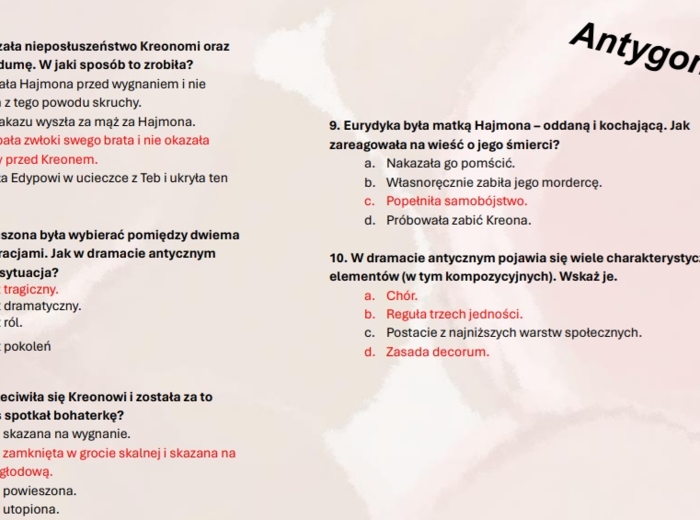 Test wprowadzający z lektury Antygona