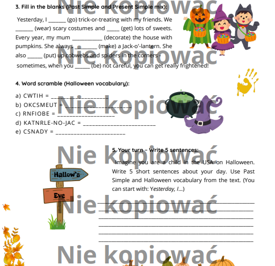 Czytanka Karta Pracy "Halloween - A Spooky Tradition" A2