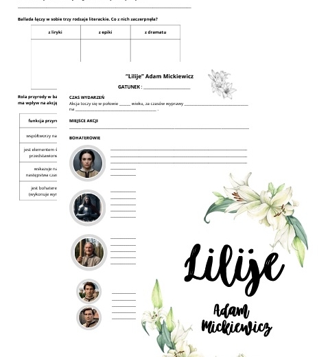 LILIJE Adam Mickiewicz Karta Pracy ZlotyNauczyciel pl