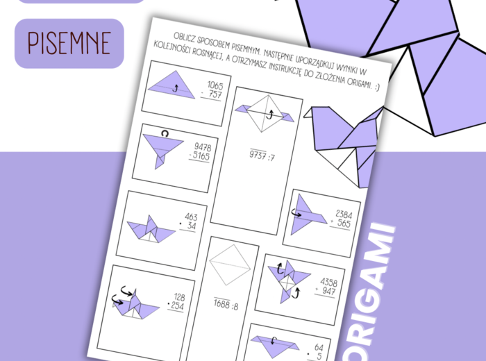 DZIAŁANIA PISEMNE - origami. (dodawanie, odejmowanie, mnożenie, dzielenie)