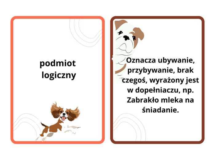 Fiszki, gramatyka, podmioty w zdaniu, 6 fiszek z definicjami, pdf