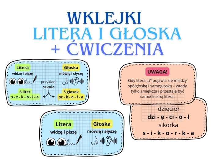 Wklejka: litery i głoski + ćwiczenia