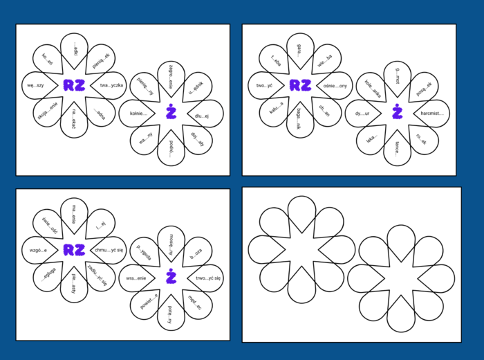 ORTOGRAFICZNE KWIATKI – ortografia – wklejka- karta pracy – UKŁADANKA
