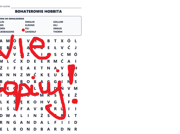 Bohaterowie "Hobbita" - wykreślanka