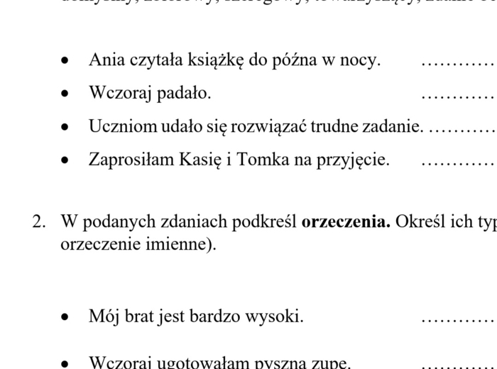 Kartkówka - części zdania