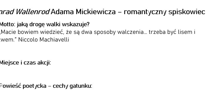 "Konrad Wallenrod" Adama Mickiewicza - zadania do lektury