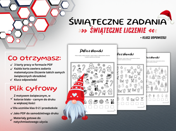 Świąteczne liczenie – Policz obrazki (PDF) + klucz odpowiedzi